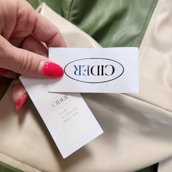 NWT Cider Faux Leather Slit Trousers Pants Green Beige Y2K 90s Women's M - Picture 7 of 9